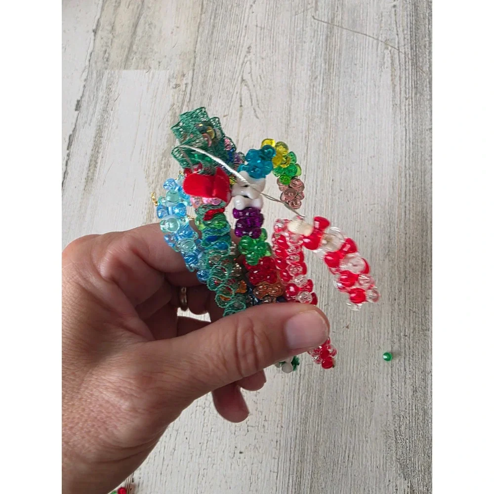 Vintage beaded rainbow candy cane ornament Xmas tree beaded